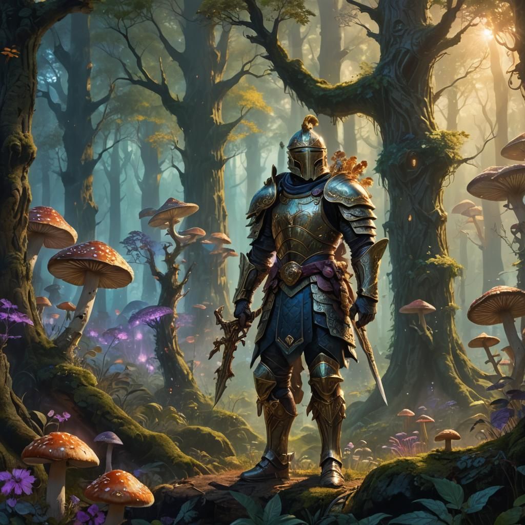 Warrior in Mystical Forest: Epic Fantasy Concept Art