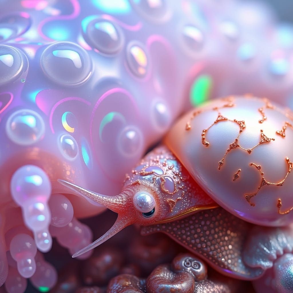 Iridescent Sea Creatures in Opal Pearl Rose Gold Bioluminesc...