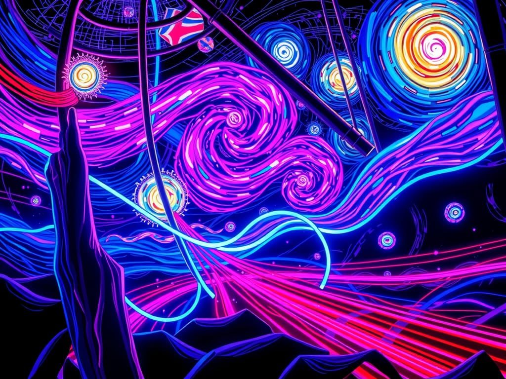 Vibrant Neon Surrealism Inspired by Starry Night