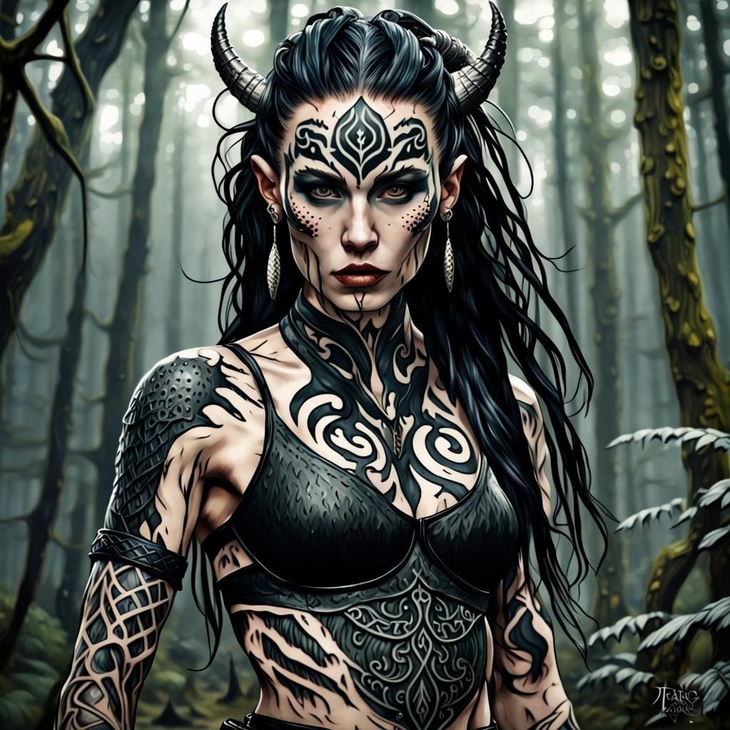 Alien Warrior Woman Portrait in Hyperdetailed Style