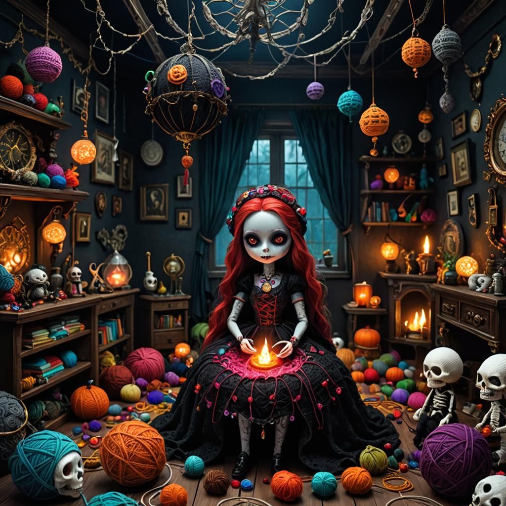 Macabre Enchantress Emerges: Mixed Media Masterpiece