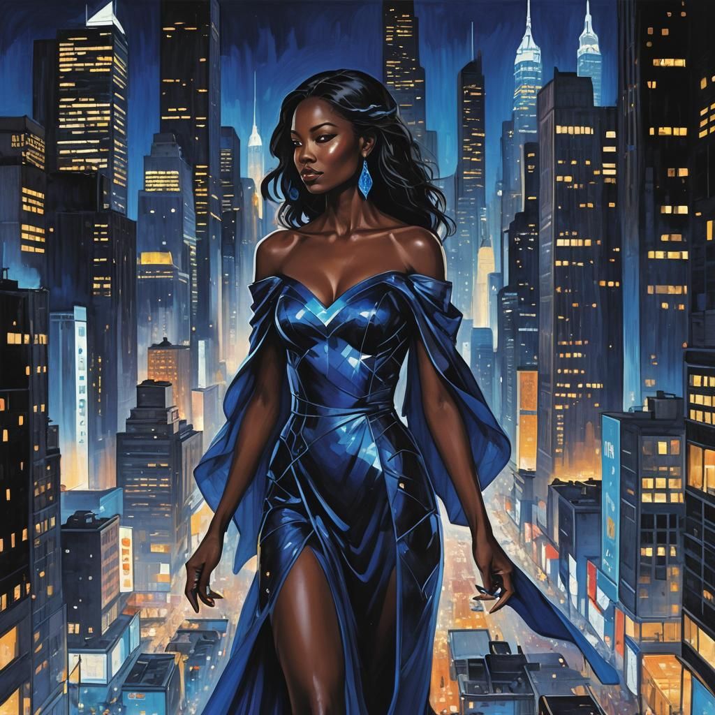 Radiant Sable Muse in Metropolis: 3D Anime Art