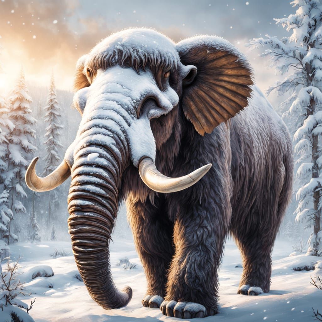 Woolly Mammoth in Snowy Valley: Wildlife Photography