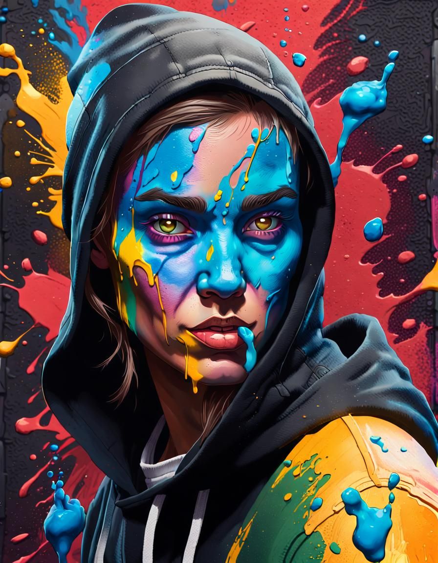 Hyperrealistic Bunny Rogue in Colorful Graffiti Art