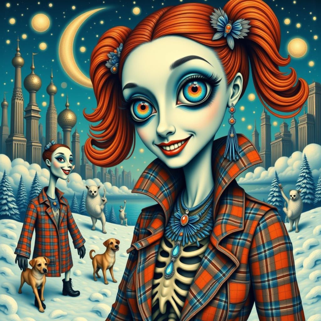 Whimsical Winter Scene in Fantastical Style