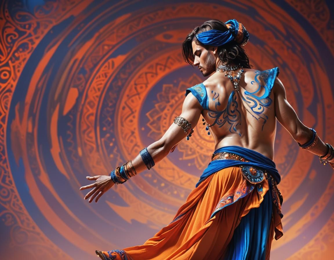 Male Belly Dancer in Vibrant Digital Art Style