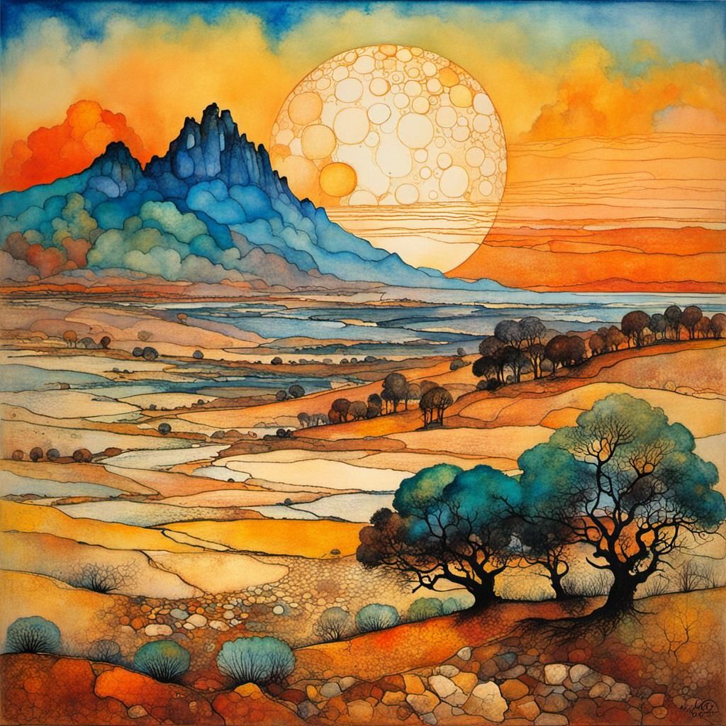 Barren Dawn Landscape in Delicate Style