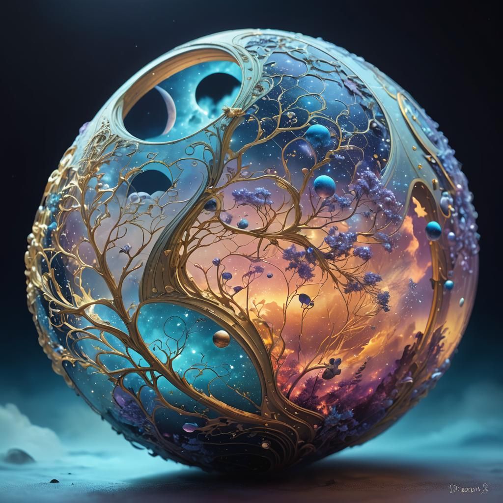 Dream Globes in Night Sky: Digital Matte Painting