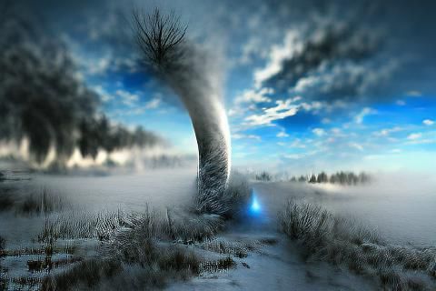 Icy Blizzard Tornado in Winter Fog