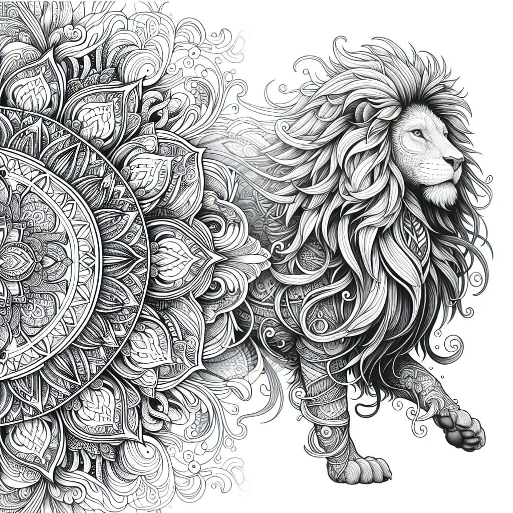 Detailed Lion Mandala Coloring Page for Adults