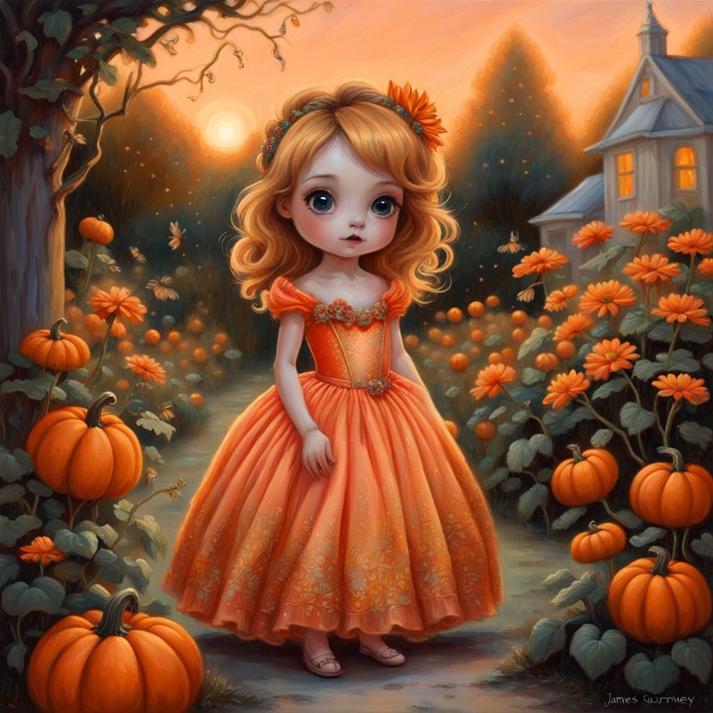 Enchanting Chibi Pumpkin in Golden Hour Garden