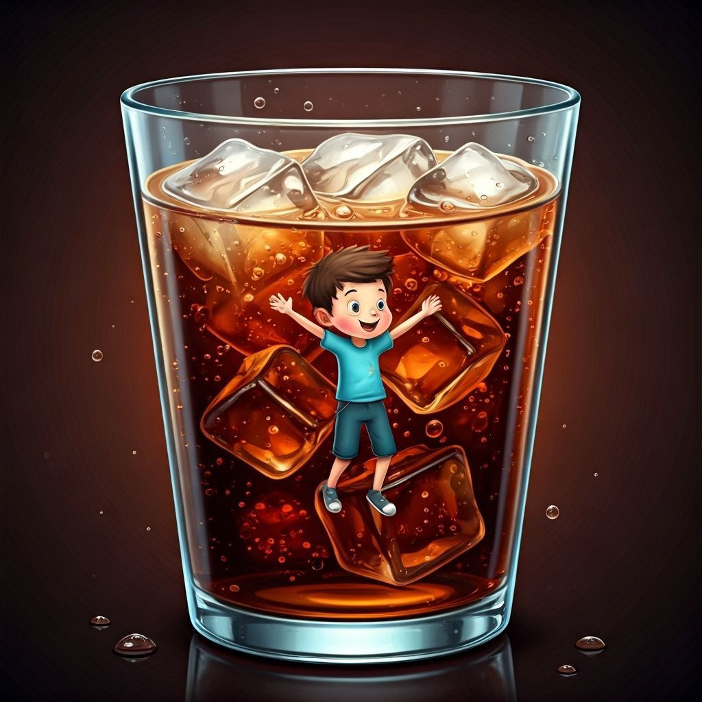 Boy's Whimsical Adventure Inside a Cola Glass