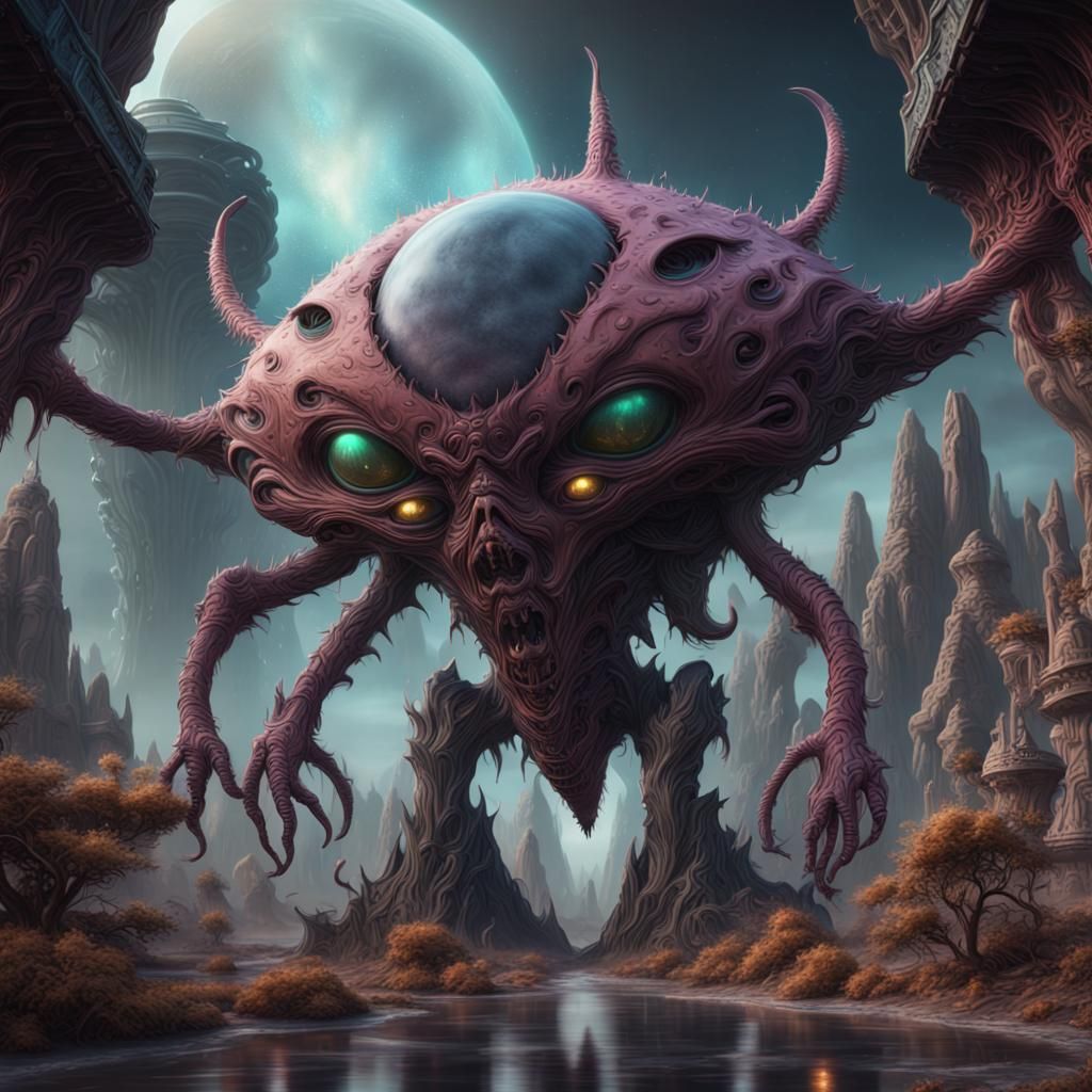 Detailed Matte Painting of Extraterrestrial Demon