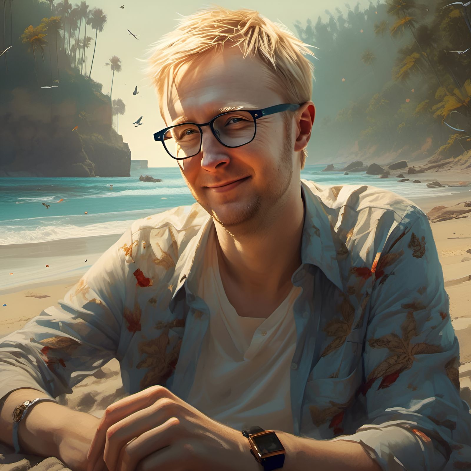 Relaxing Beach Portrait in Digital Illustration Style