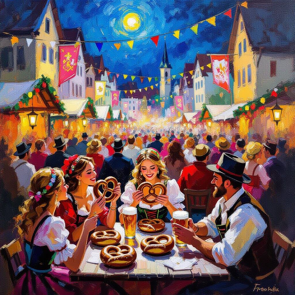 Munichfest Celebration in Lively Impressionistic Oil Style