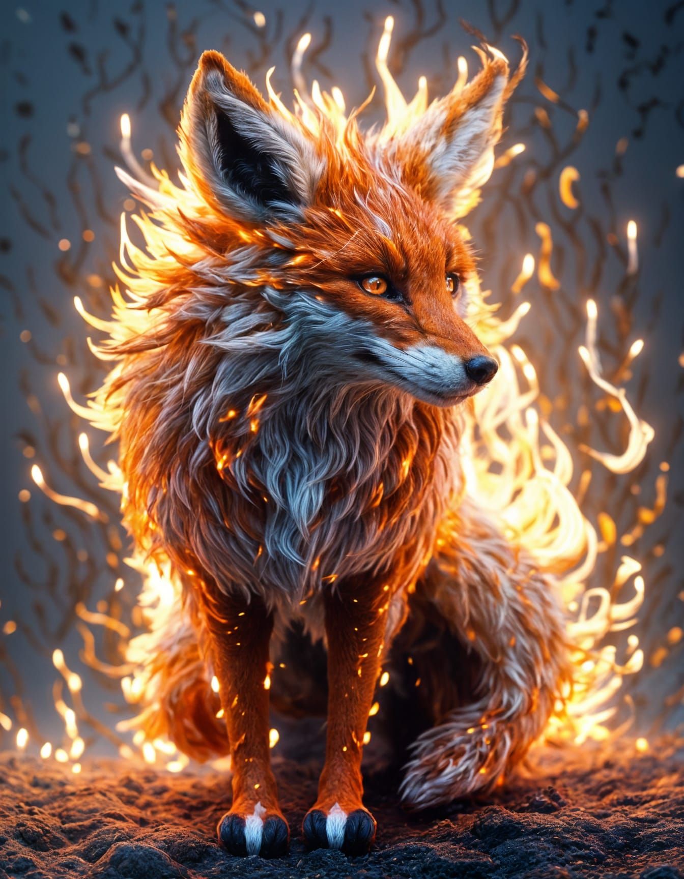 Fiery Fox Walking Under a Night Sky