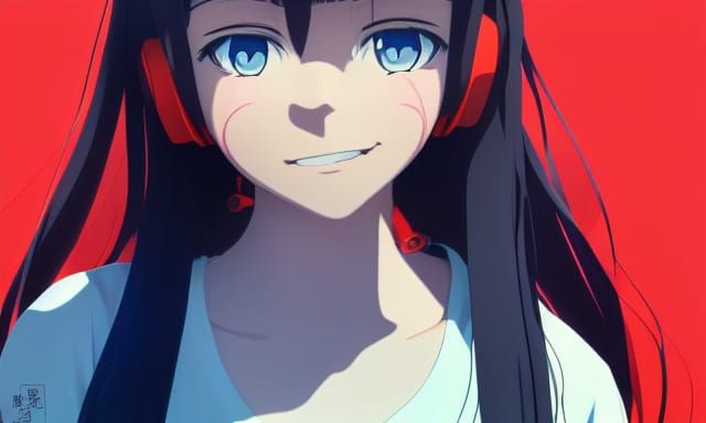 Anime Portrait of a Beautiful Girl with Blue Eyes
