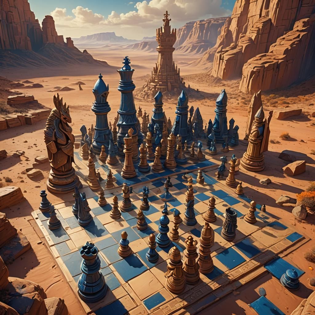 Giant Chess Game in Desert Landscape