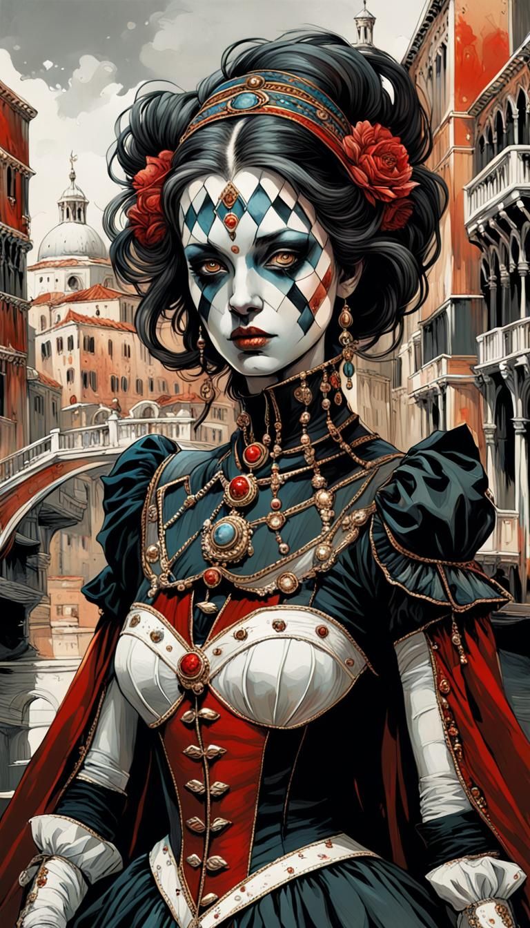 Beautiful Harlequin in Venice, Fantasy Art