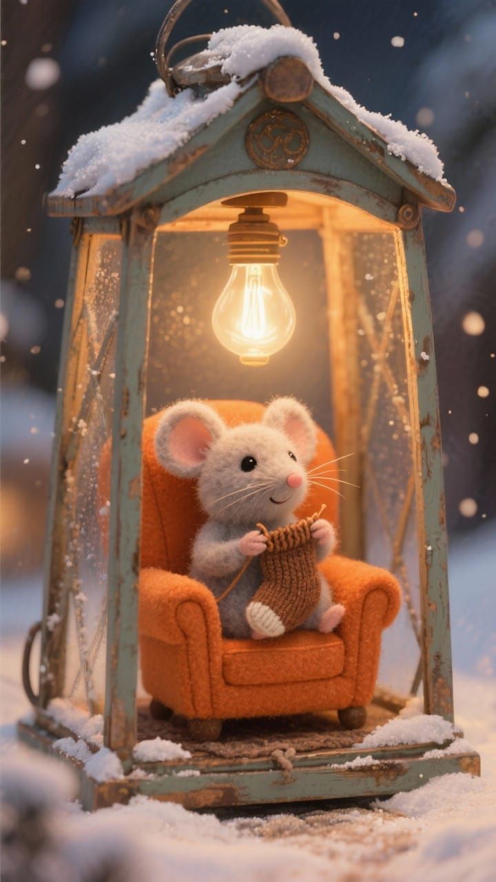 Adorable Felted Mouse Knitting in Lantern