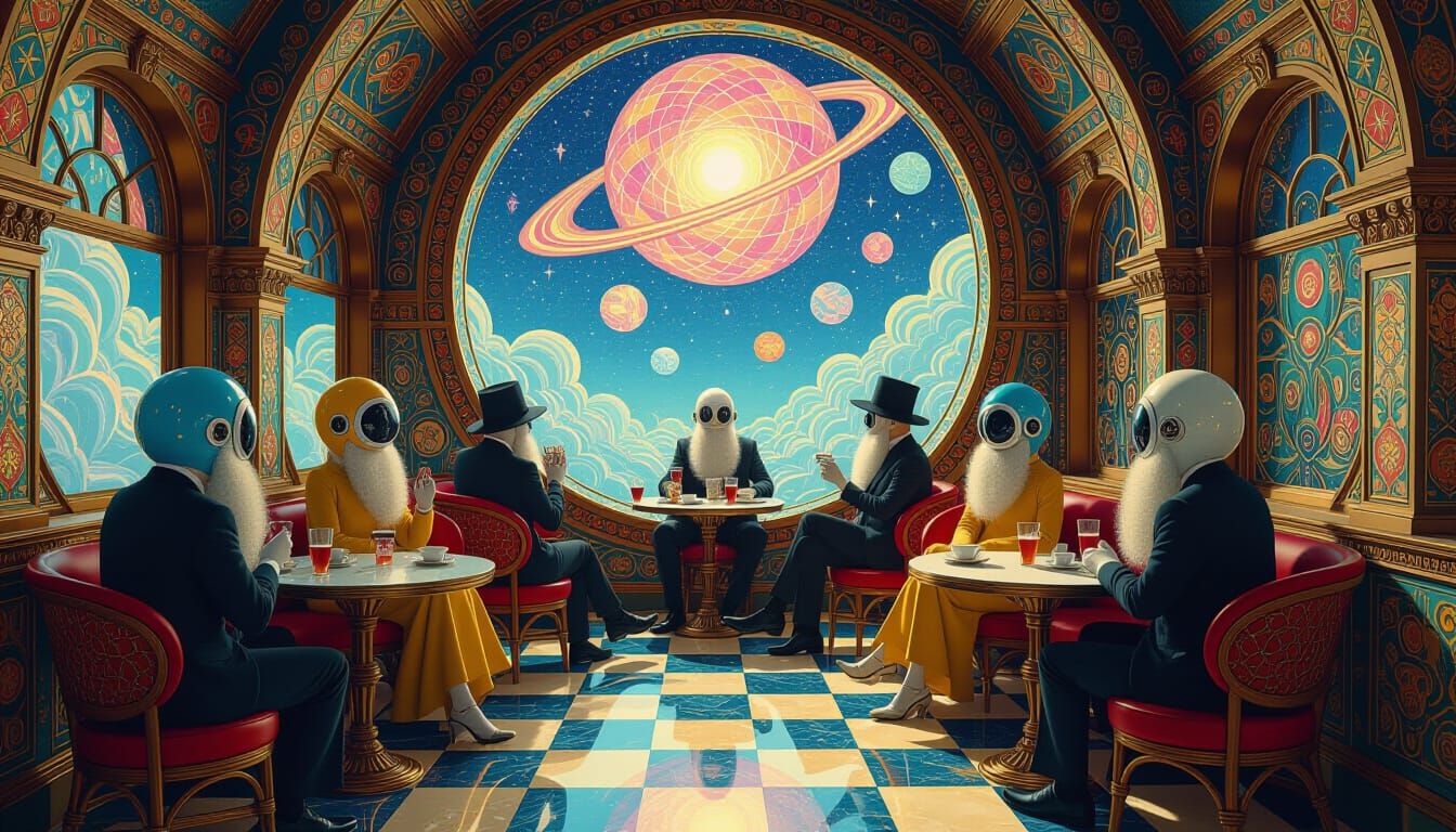 Psychedelic Space Cafe in a Surreal Utopia