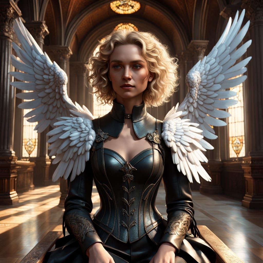 Angelic Woman with Wings in Photorealistic Fantasy Art