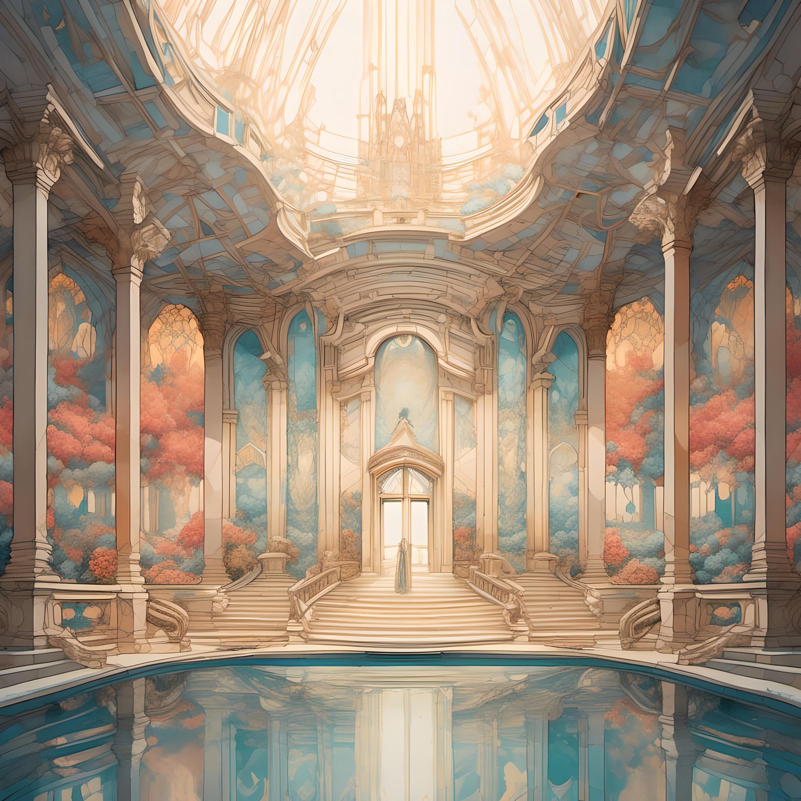 Fallingwater Villa: Architectural Sketch in Gouache