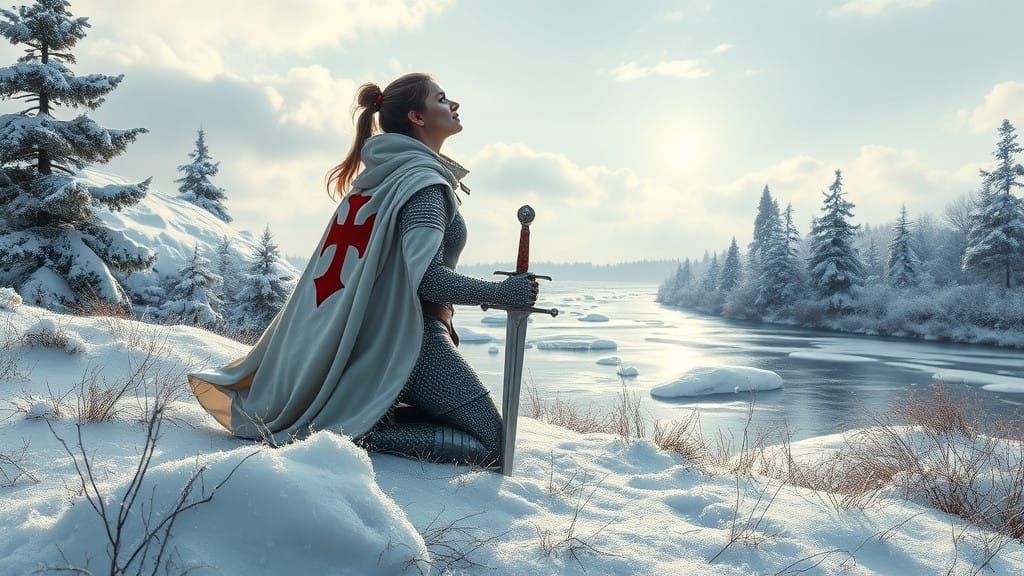 Medieval Female Knight in Serene Reverence