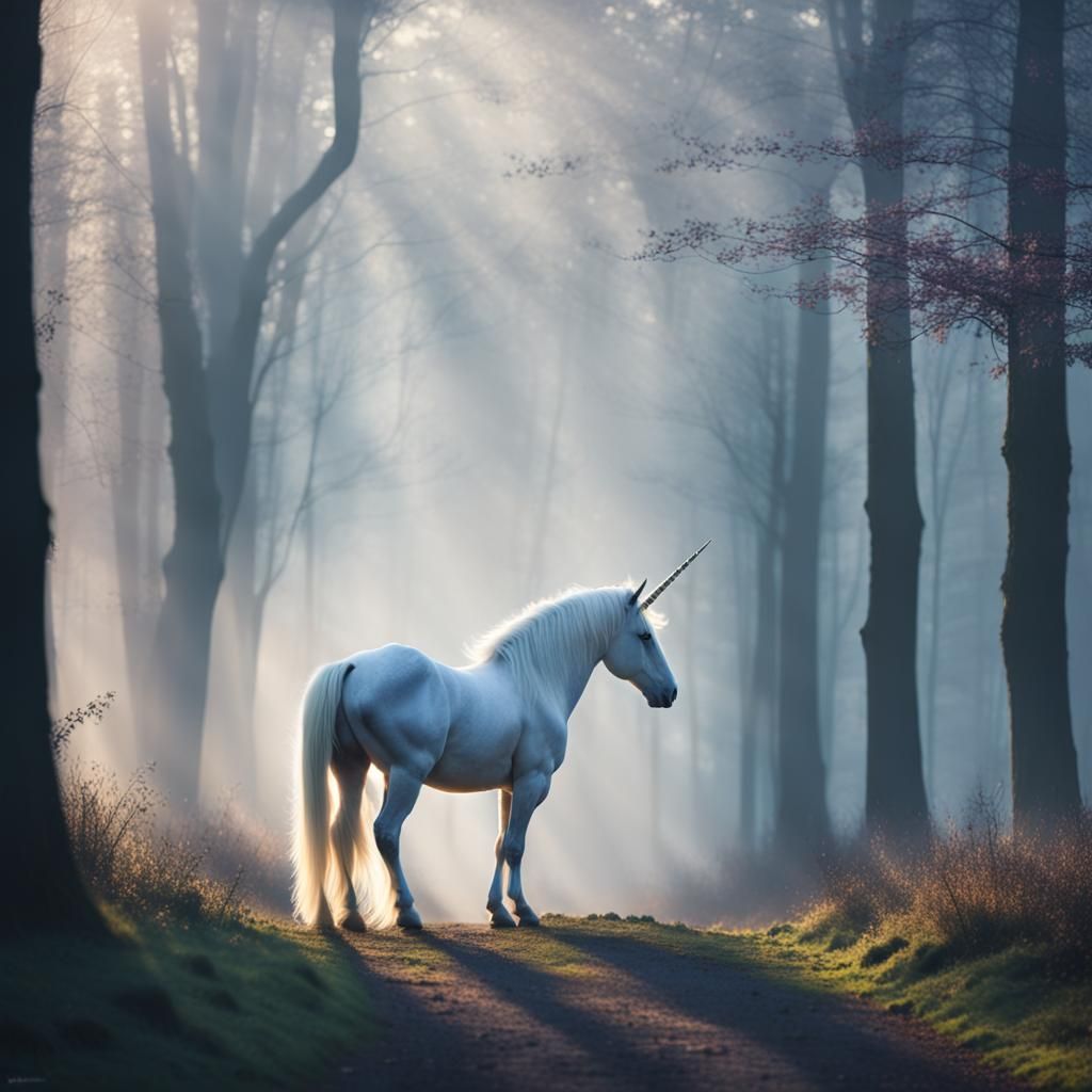 Unicorn in Forest Inspired by Art Nouveau