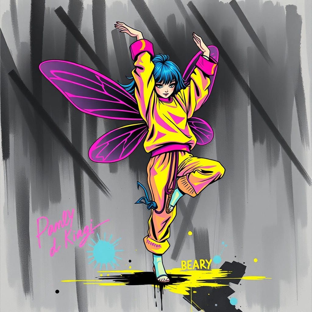 Neon Fairy Breakdancer in Acrylic Wonderland