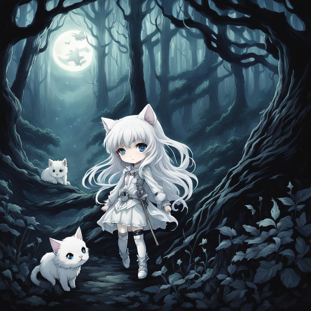 Ominous Anime Forest Scene with Girl Ghost