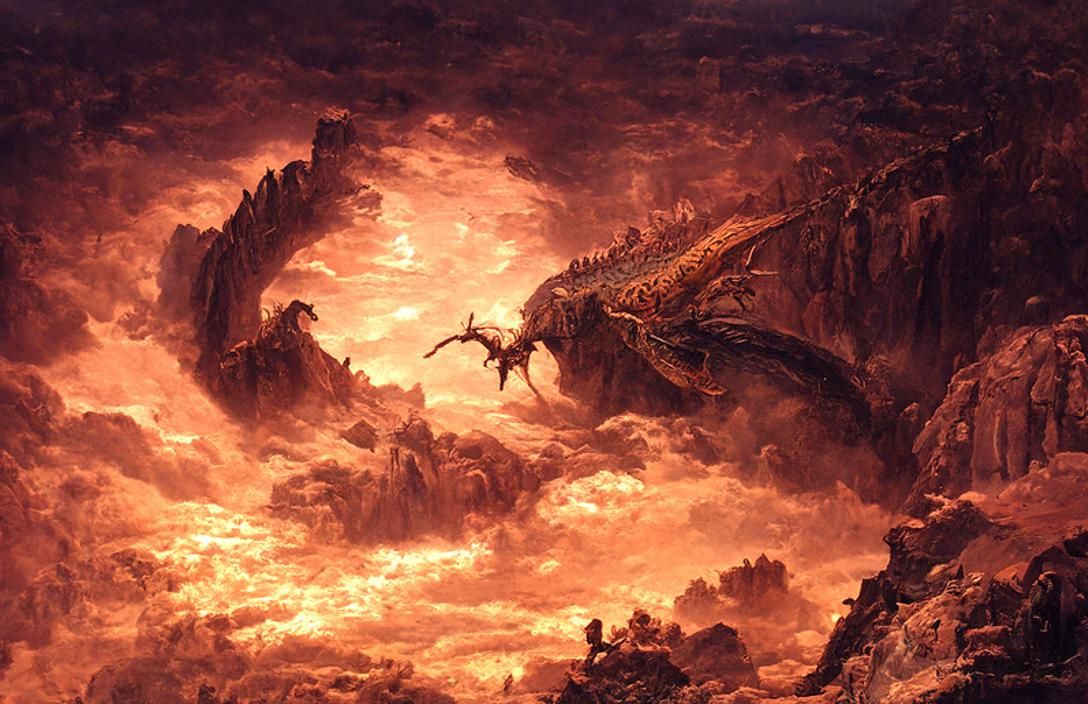 Epic Dragon Fight in Romantic Style