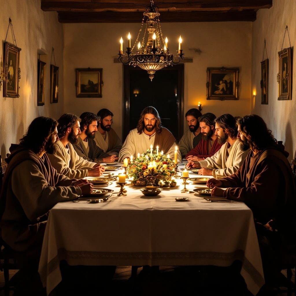 The Last Supper Scene in a Medieval Style