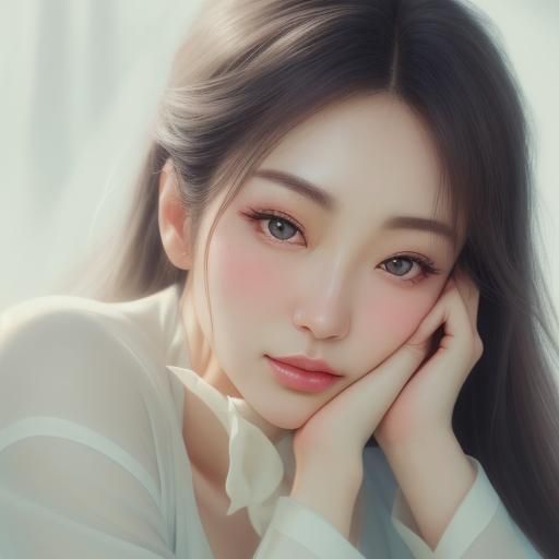 Korean Pin-Up Girl Portrait in Pastel Colors