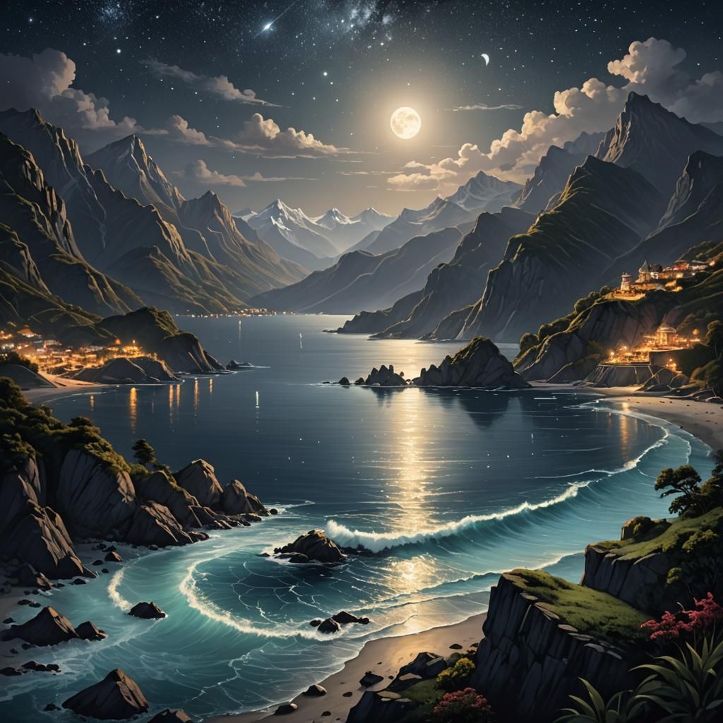 Silver Bay at Night: A Matte Painting in 8K