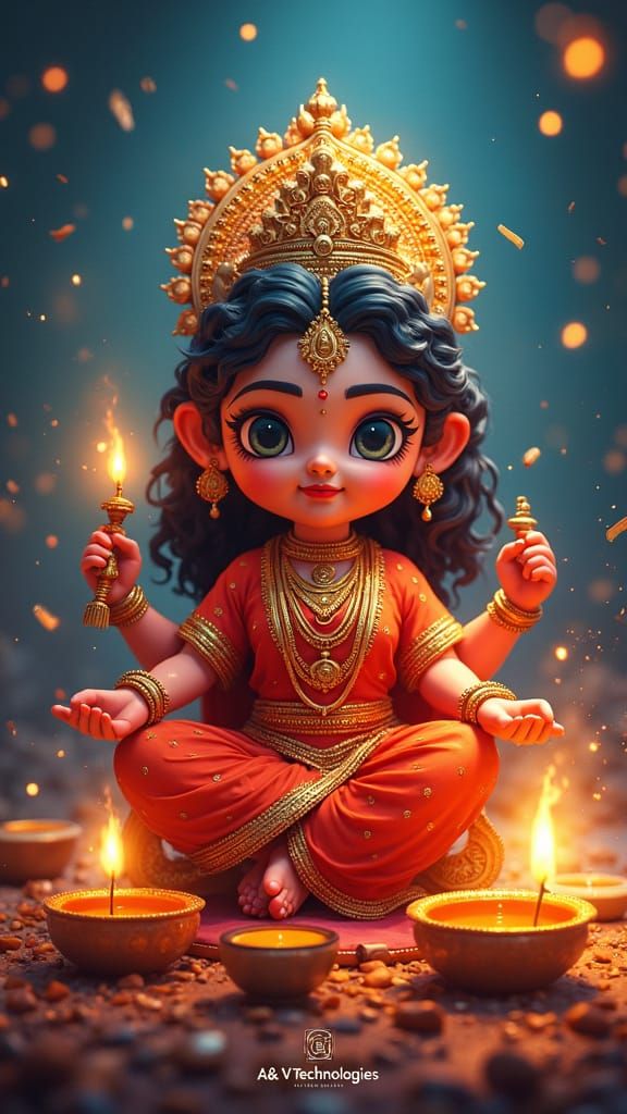 Diwali Poster with Laxmi Mata in Matte Painting Style