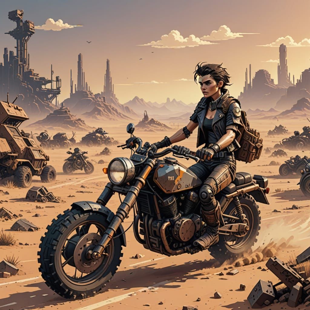 8-Bit Furiosa Rides Motorbike Through Post-Apocalyptic World