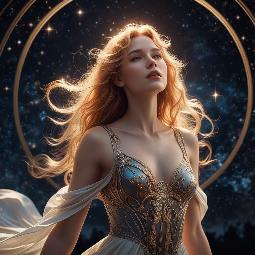 Ethereal Goddess in Art Nouveau Galaxy
