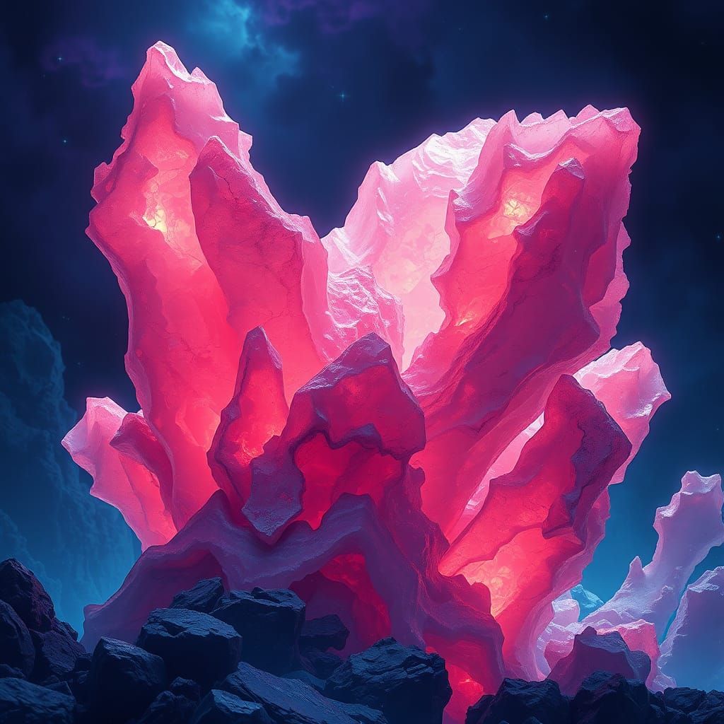 Luminous Rose Quartz Formation in Fantasy Landscape Style