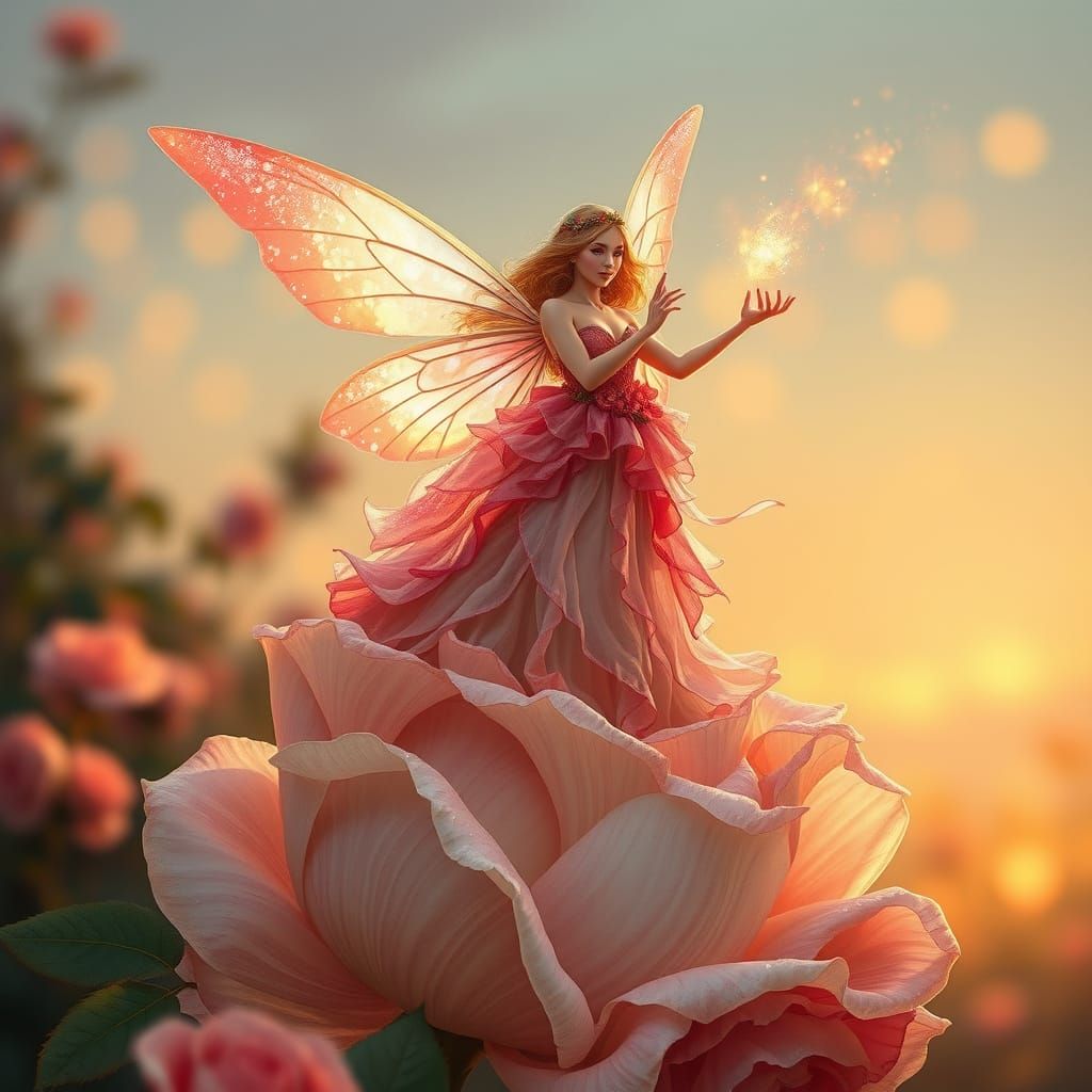 Ethereal Fairy Magic on Giant Rose at Dawn