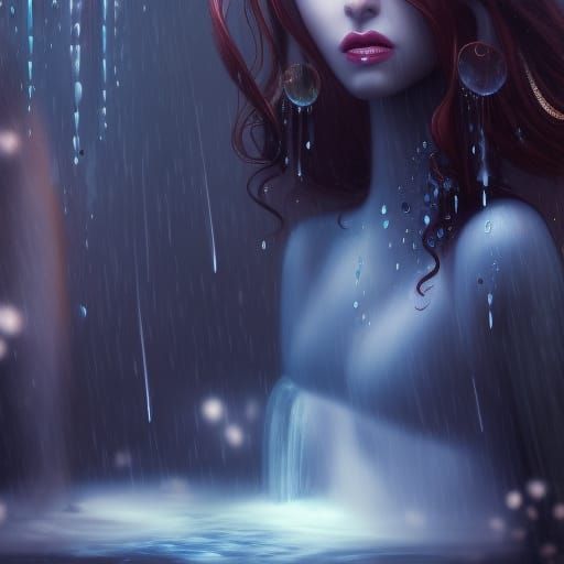 Ethereal Elf Girl by Waterfall, Fantasy Concept Art
