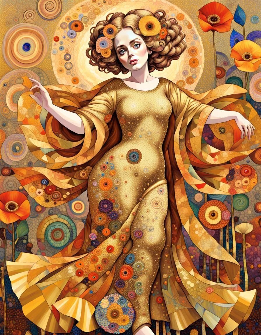 Golden Woman Portrait in Impressionistic Style