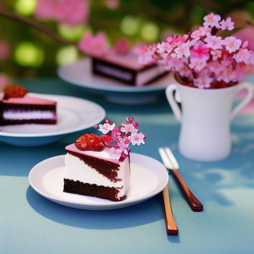 Anime Cake with Cherry Blossoms in Manga Style