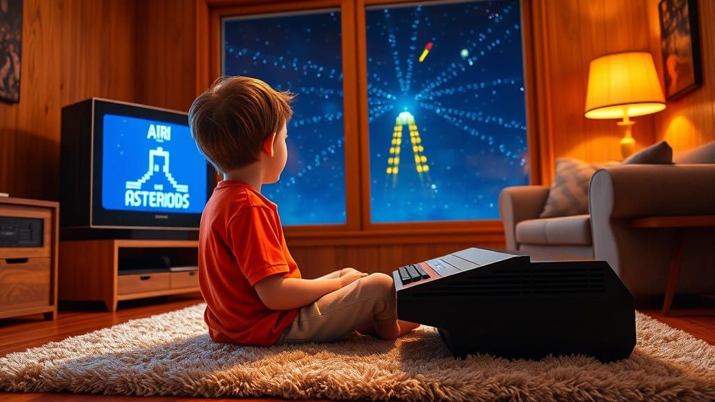 Nostalgic Atari 2600 Gamer in Retro Living Room