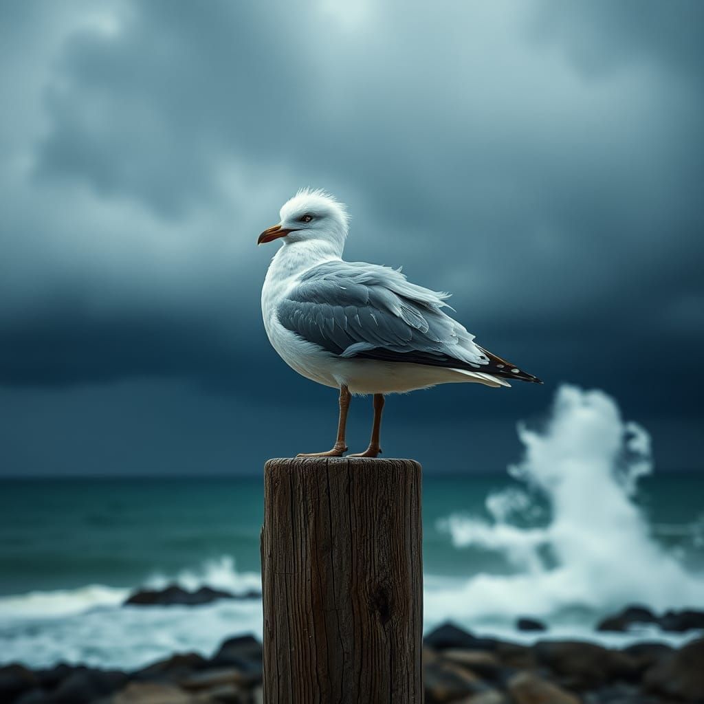 Seagull in Storm: A Cinematic Film Still