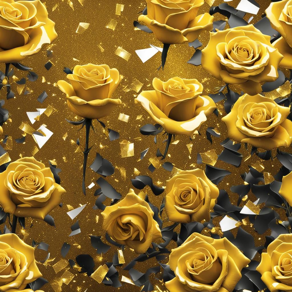 Abstract Yellow Roses with Glitter and Glass