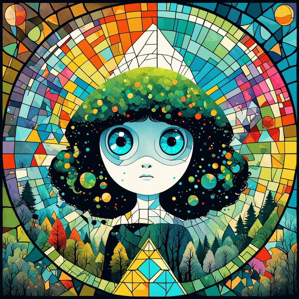 Hyper Cute Lady Portrait with Double Exposure Splash Ink Sty...