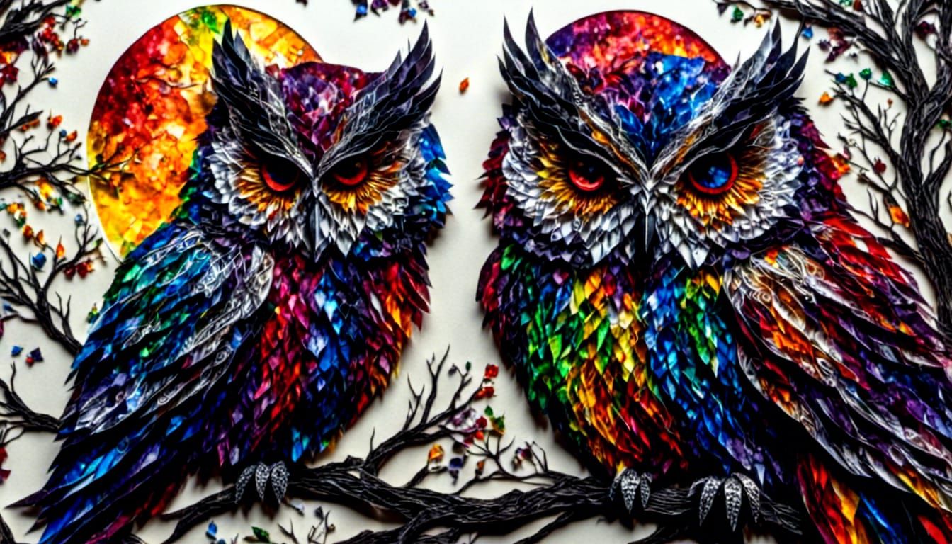 Jewel-Toned Papercraft Owl on Silver Branch