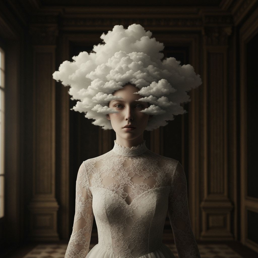 Surreal Cloud-Hair Figure in Dark Fantasy Style