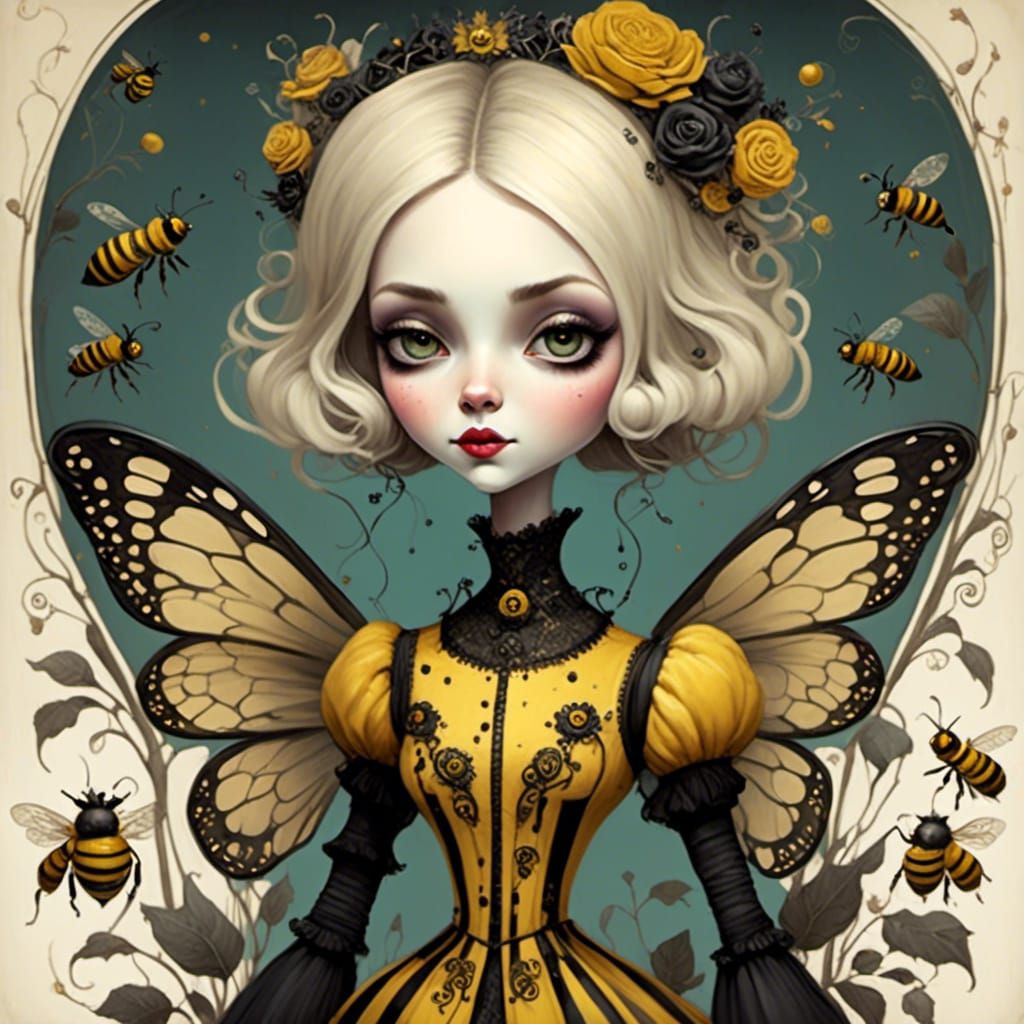 Quirky Queen Bee with Gothic Surreal Flair